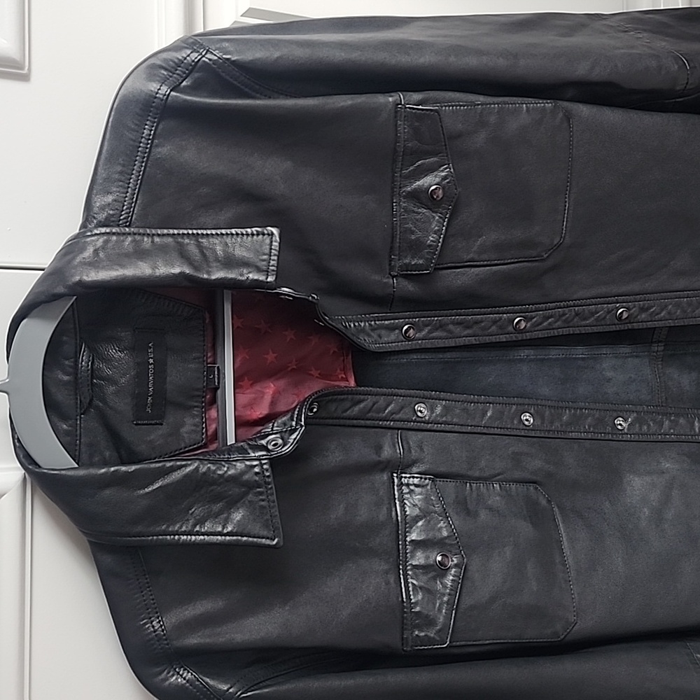 John Varvatos Black Leather Shirt Jacket - Picture 3 of 10